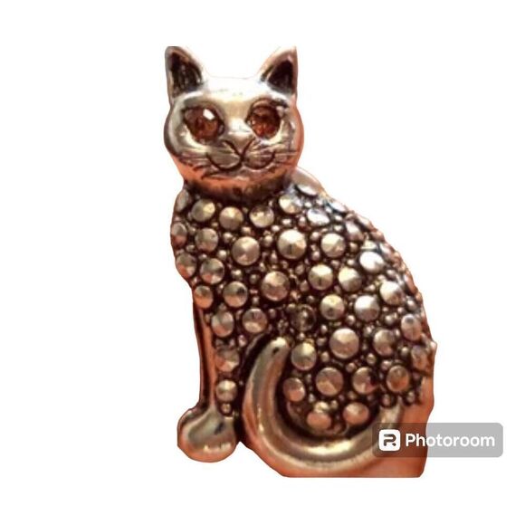 Vintage Avon Cat Pin/Brooch/Tie Tack Amber Glass Eyes Tiny - Picture 1 of 3